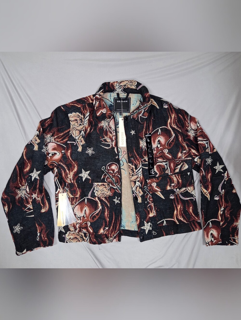 Reason L Devil Imp Tapestry Zip Jacket – NWT